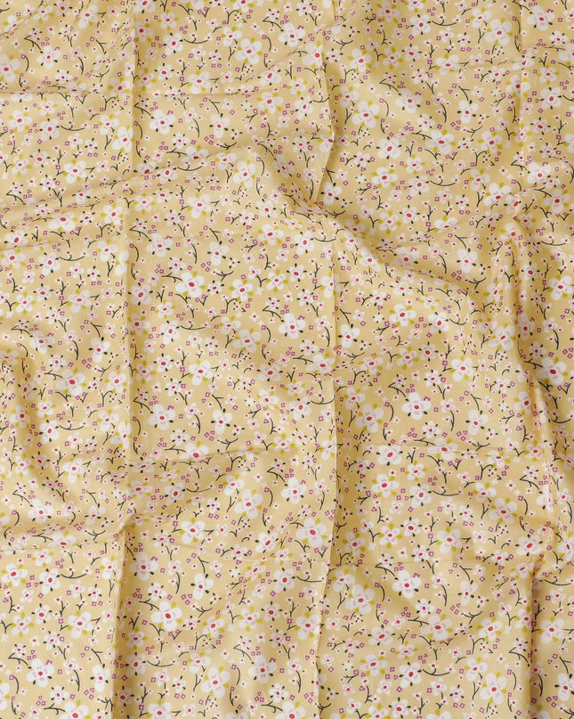 Pale yellow cotton lawn fabric with multicolor print in floral design-D17373 (1.75 mtrs) Regal Fabrics
