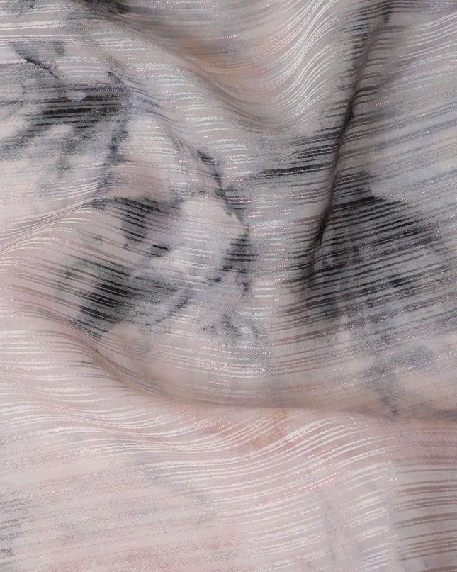 Multicolor synthetic chiffon fabric with same tone metallic lurex in abstract design-D17376 (1.75 mtrs) Regal Fabrics