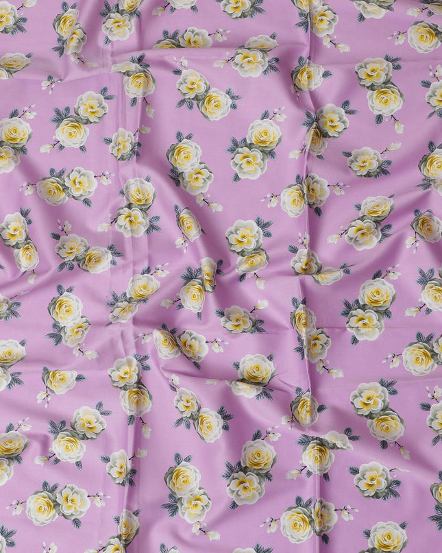 قماش قطني وردي اللون مع طباعة متعددة الألوان بتصميم زهور-D17378 (1.75 متر)