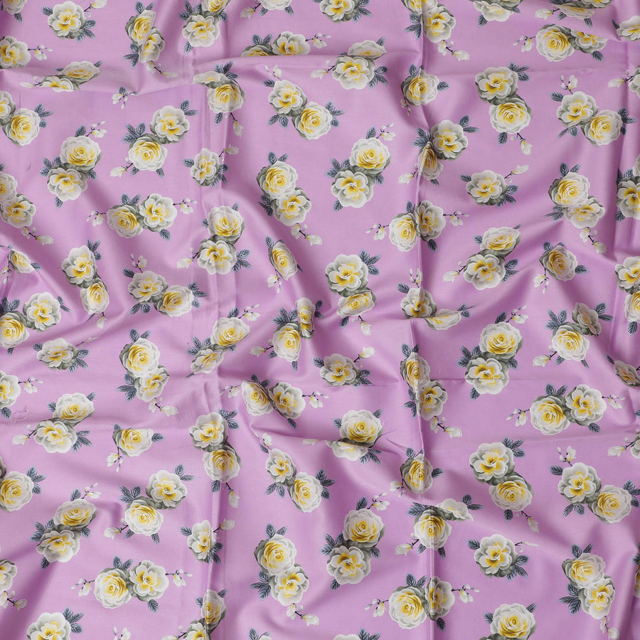 قماش قطني وردي اللون مع طباعة متعددة الألوان بتصميم زهور-D17378 (1.75 متر)