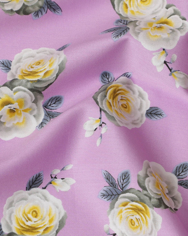 قماش قطني وردي اللون مع طباعة متعددة الألوان بتصميم زهور-D17378 (1.75 متر)
