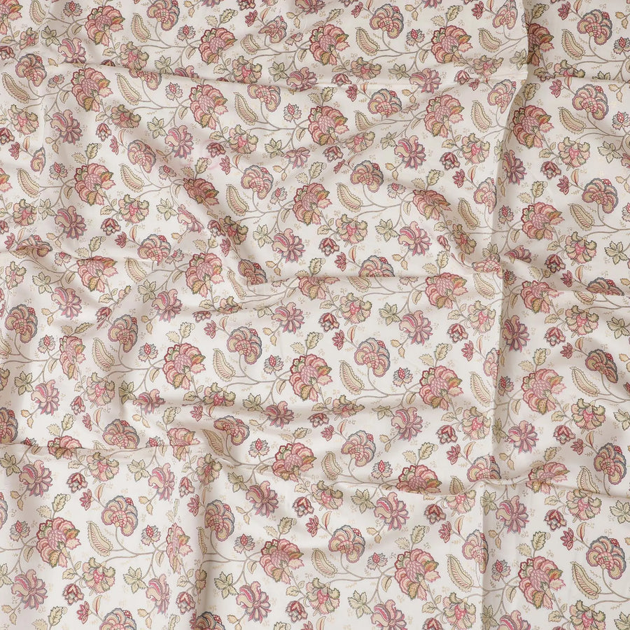 Beige synthetic cotton fabric with multicolor print in floral design-D17380 (1.9 mtrs) Regal Fabrics
