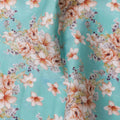 Turquoise blue cotton lawn fabric with multicolor print in floral design-D17390 (1.9 mtrs) Regal Fabrics