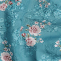 Tiffany blue cotton lawn fabric with multicolor print in floral design-D17392 (1.6 mtrs)