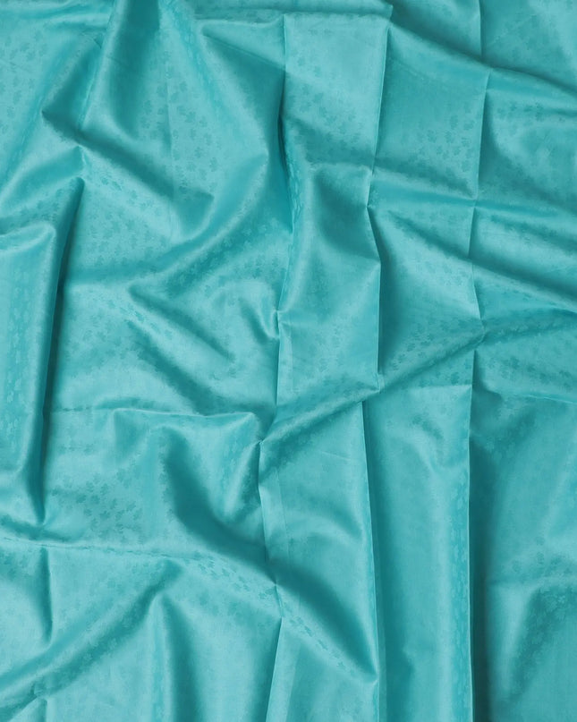 Turquoise blue cotton satin with fabric with same tone jacquard in self design-D17414 (2 mtrs) Regal Fabrics