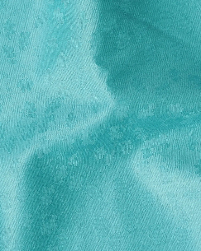 Turquoise blue cotton satin with fabric with same tone jacquard in self design-D17414 (2 mtrs) Regal Fabrics