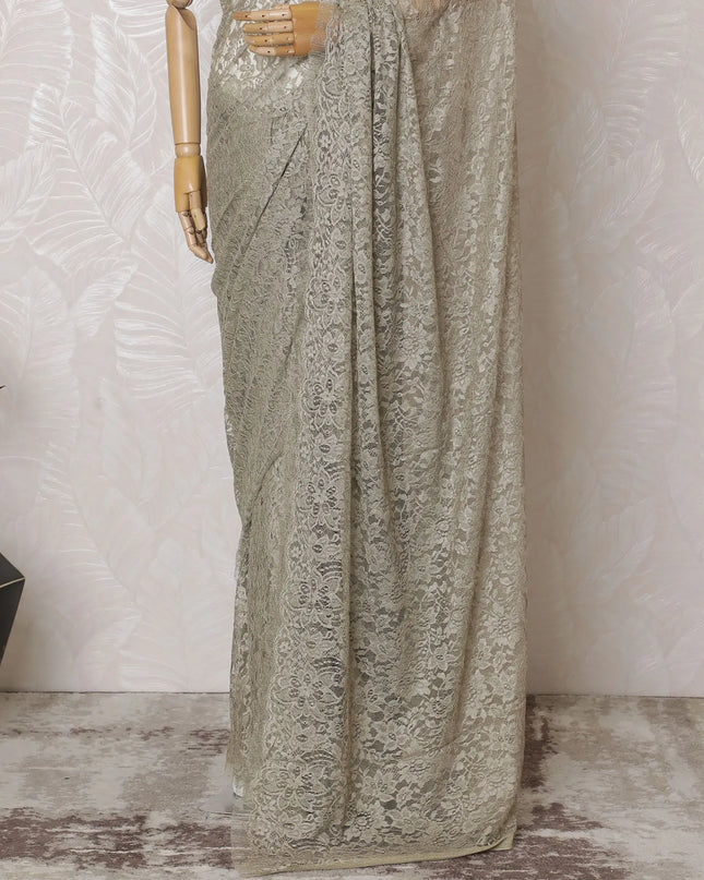 Glistening Silver Lace Saree: Exquisite French Craftsmanship, Excludes Blouse-D17448 Regal Fabrics