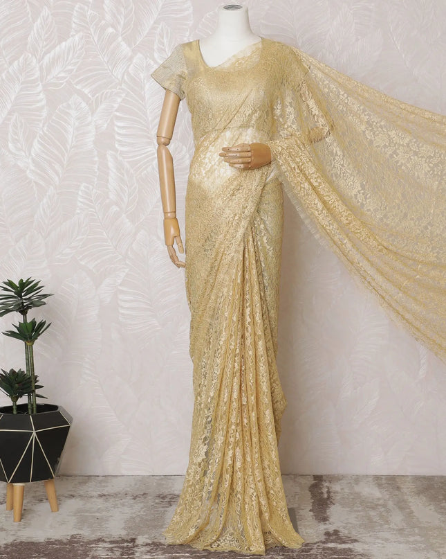 Golden Aura French Lace Saree: Luxurious Textures Without Blouse Piece-D17449 Regal Fabrics
