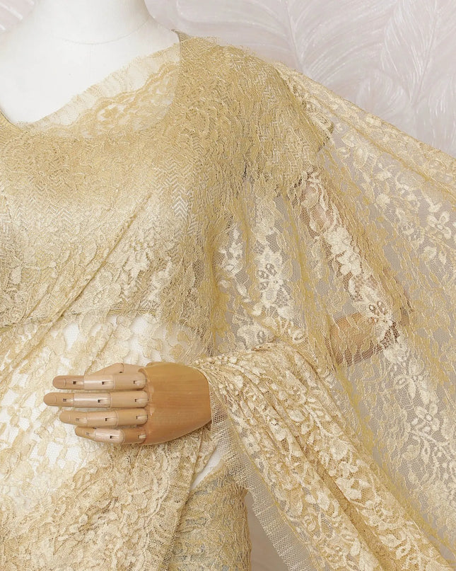 Golden Aura French Lace Saree: Luxurious Textures Without Blouse Piece-D17449 Regal Fabrics