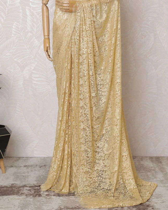 Golden Aura French Lace Saree: Luxurious Textures Without Blouse Piece-D17449 Regal Fabrics