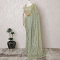 Verdant Olive Lace Saree: French Luxury Weave, Blouse Not Included-D17451