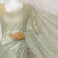 Verdant Olive Lace Saree: French Luxury Weave, Blouse Not Included-D17451