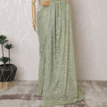 Verdant Olive Lace Saree: French Luxury Weave, Blouse Not Included-D17451