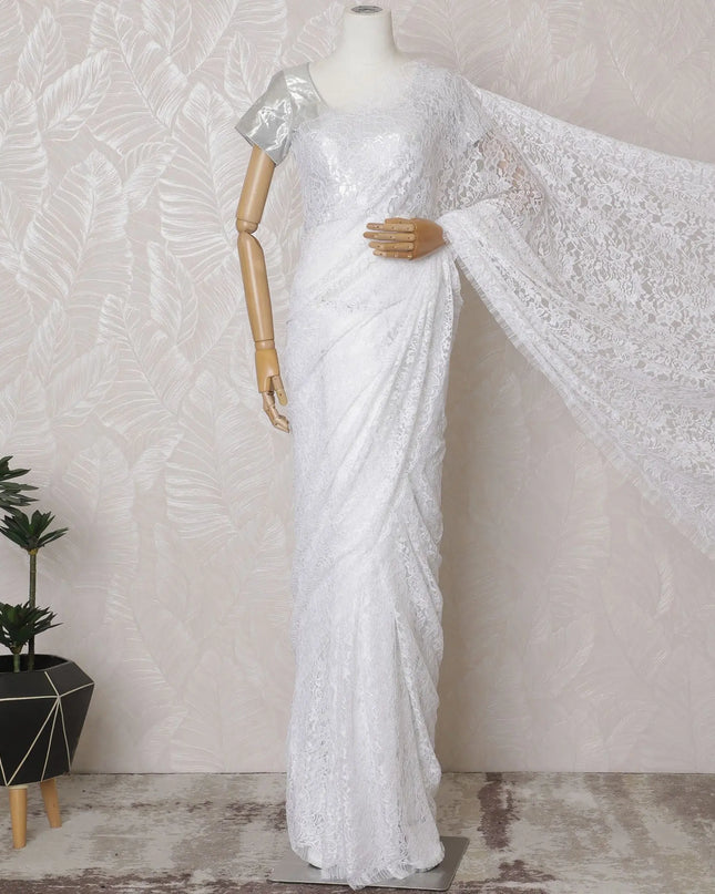 Midnight Charcoal Lace Saree: French Design Essence, Blouse Not Included-D17456 Regal Fabrics
