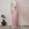 Blushing Pink Ombre Lace Saree: French Textile Art, No Blouse Piece Included-D17459