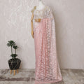 Blushing Pink Ombre Lace Saree: French Textile Art, No Blouse Piece Included-D17459