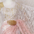 Blushing Pink Ombre Lace Saree: French Textile Art, No Blouse Piece Included-D17459