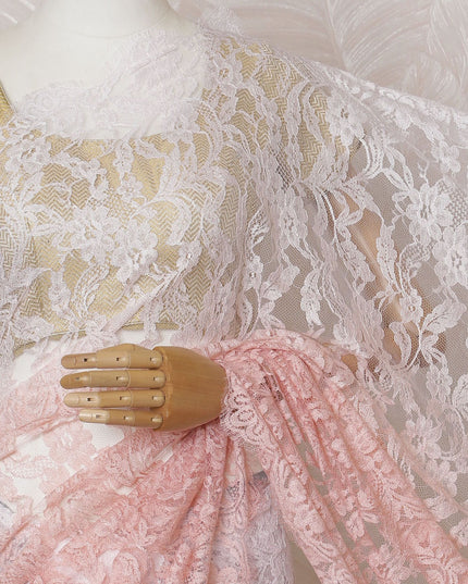 Blushing Pink Ombre Lace Saree: French Textile Art, No Blouse Piece Included-D17459