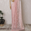 Blushing Pink Ombre Lace Saree: French Textile Art, No Blouse Piece Included-D17459