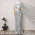 Gleaming Pewter Metallic Lace Saree: French Artisanal Beauty, No Blouse Included-D17467 Regal Fabrics