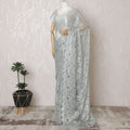 Gleaming Pewter Metallic Lace Saree: French Artisanal Beauty, No Blouse Included-D17467 Regal Fabrics