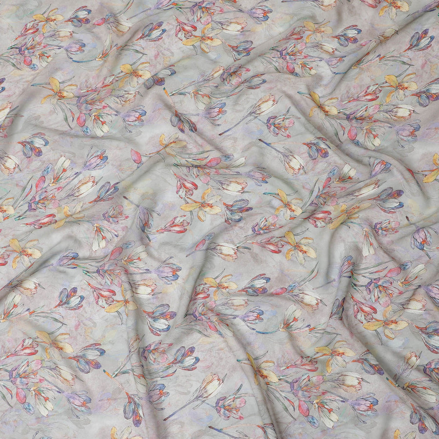 Vibrant Botanical Synthetic Georgette Fabric-D17521