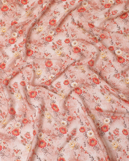 Peach Garden Synthetic Georgette Fabric-D17522