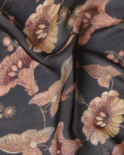 Black Floral Elegance Synthetic Georgette Fabric-D17524