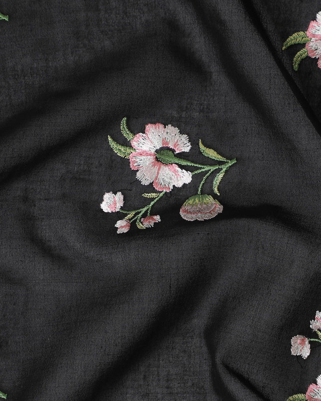 Black Florals Cotton Voile Fabric: Embroidered Perfection-D17580