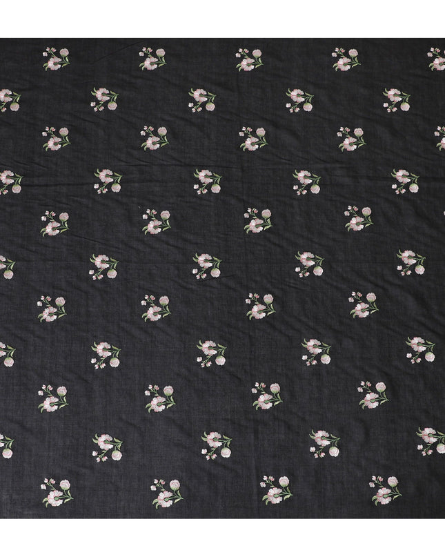 Black Florals Cotton Voile Fabric: Embroidered Perfection-D17580