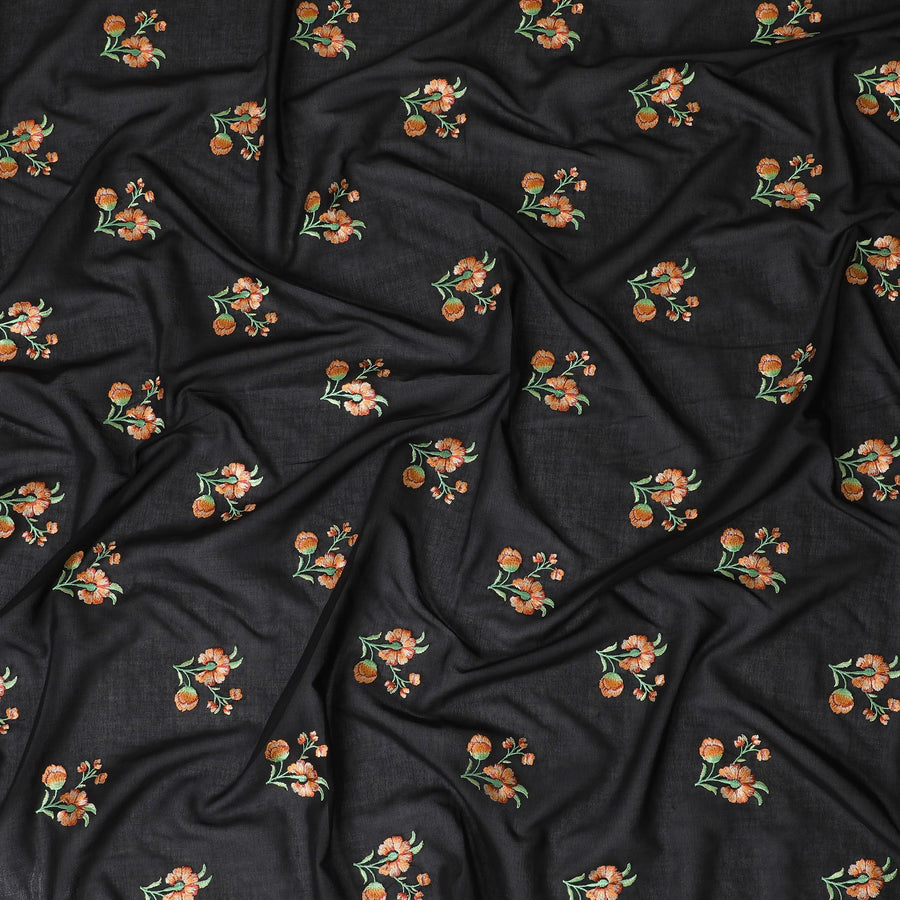 قماش الفوال القطني الأسود التوابل: دفء مطرز-D17581