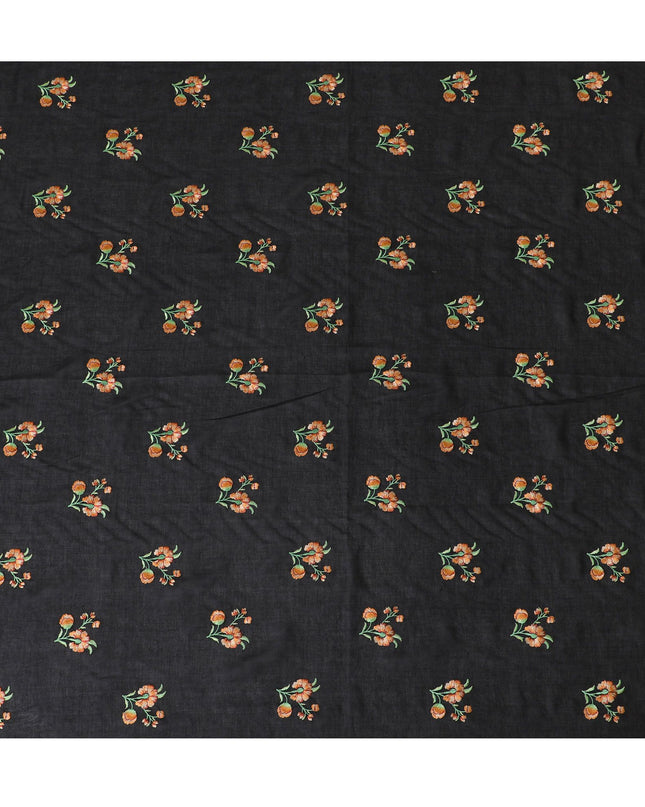 Black Spice Cotton Voile Fabric: Embroidered Warmth-D17581