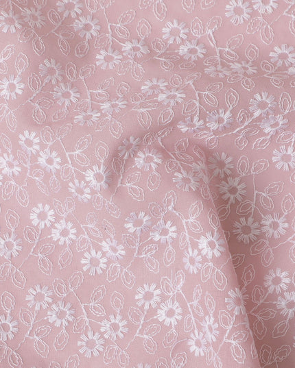 Roseate Tint Cotton Voile Fabric: Embroidered Delicacy-D17585