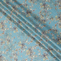 Aqua Floraison Cotton Satin Fabric: Calming Floral Panorama-D17589