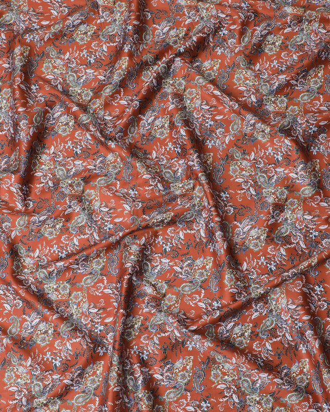 Rusty Brown Cotton Satin Fabric: Printed Opulence-D17593 Regal Fabrics