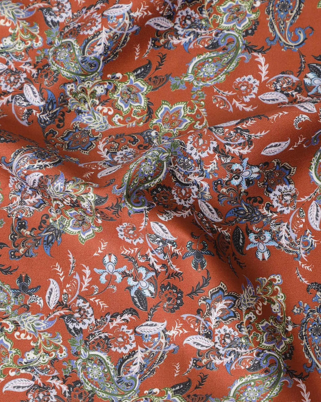 Rusty Brown Cotton Satin Fabric: Printed Opulence-D17593 Regal Fabrics