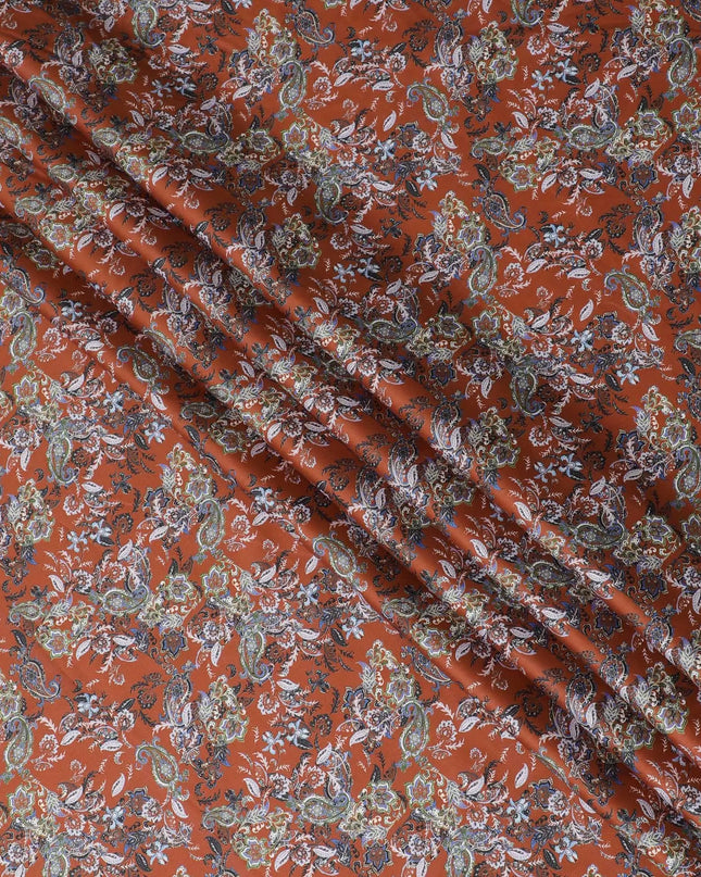 Rusty Brown Cotton Satin Fabric: Printed Opulence-D17593 Regal Fabrics