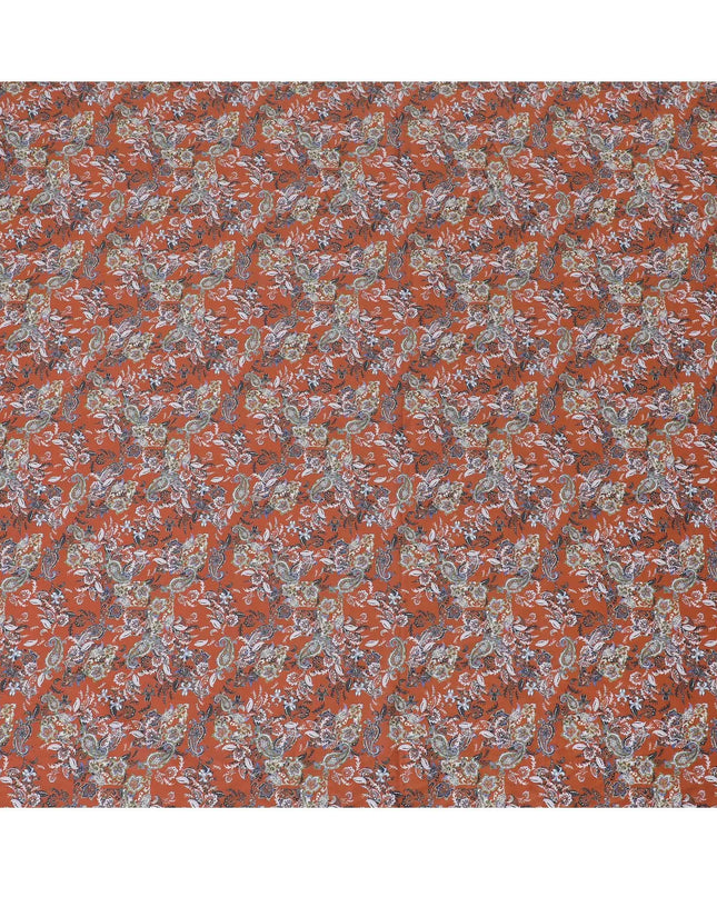 Rusty Brown Cotton Satin Fabric: Printed Opulence-D17593 Regal Fabrics