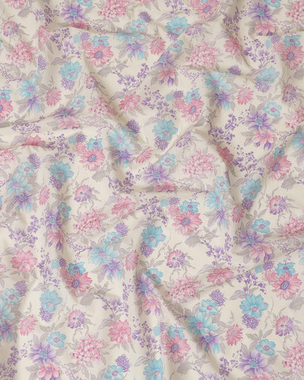 Cream Cotton Voile Fabric: A Tapestry of Florals-D17596