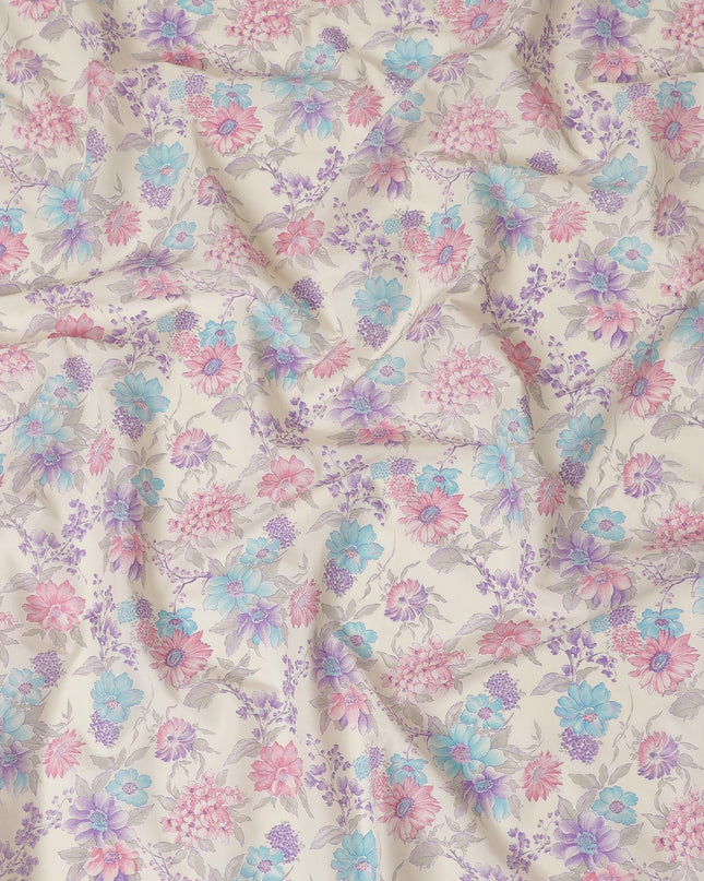 نسيج قطن فوال كريمي: نسيج من الأزهار-D17596