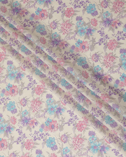 Cream Cotton Voile Fabric: A Tapestry of Florals-D17596