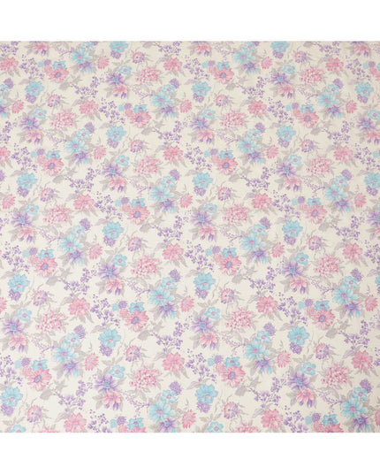 Cream Cotton Voile Fabric: A Tapestry of Florals-D17596