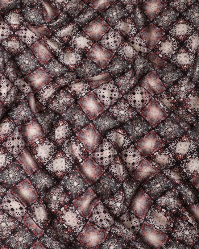 قماش ساتان حرير مطبوع قوطي نوير - 110 سم، أنماط هندية غامضة، Luxe Sheen-D17697