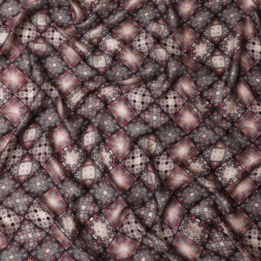 قماش ساتان حرير مطبوع قوطي نوير - 110 سم، أنماط هندية غامضة، Luxe Sheen-D17697