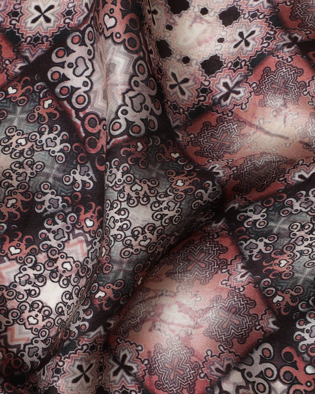 قماش ساتان حرير مطبوع قوطي نوير - 110 سم، أنماط هندية غامضة، Luxe Sheen-D17697