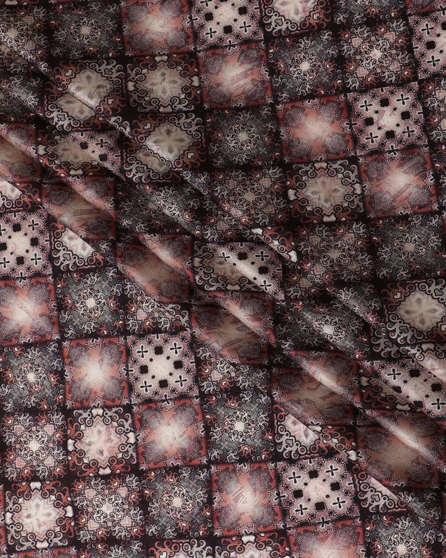 قماش ساتان حرير مطبوع قوطي نوير - 110 سم، أنماط هندية غامضة، Luxe Sheen-D17697