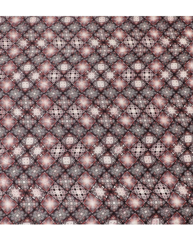 قماش ساتان حرير مطبوع قوطي نوير - 110 سم، أنماط هندية غامضة، Luxe Sheen-D17697