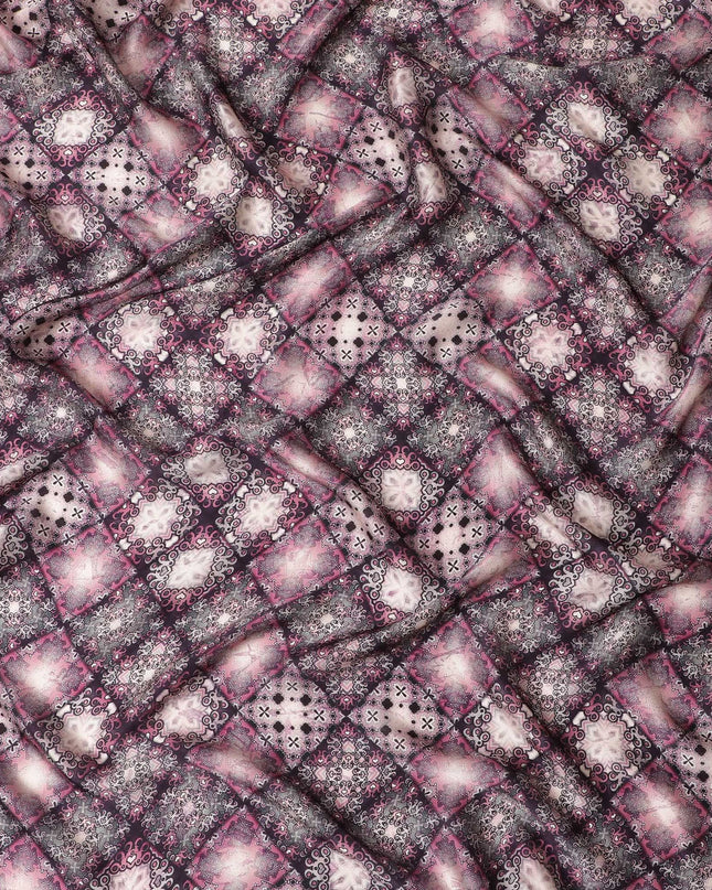 قماش ساتان حرير مطبوع شفق عنابي - 110 سم، أناقة حرفية هندية، ثنى فاخر-D17698