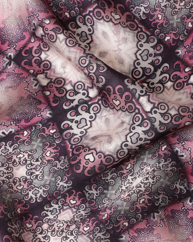 قماش ساتان حرير مطبوع شفق عنابي - 110 سم، أناقة حرفية هندية، ثنى فاخر-D17698