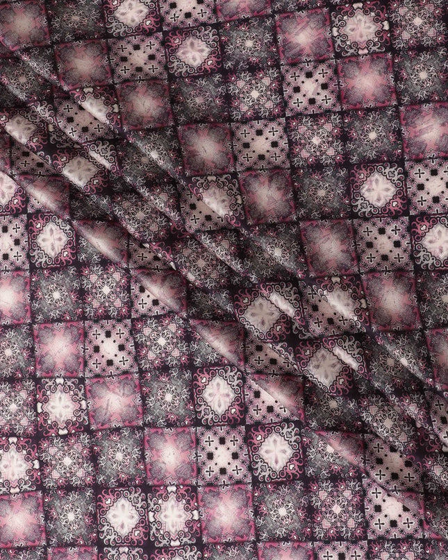 قماش ساتان حرير مطبوع شفق عنابي - 110 سم، أناقة حرفية هندية، ثنى فاخر-D17698